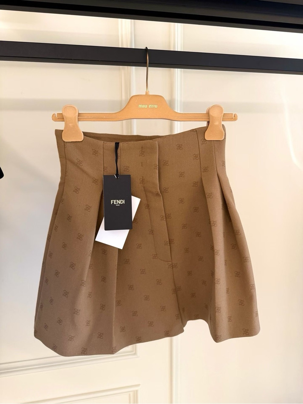 Fendi Tan Mini Skirt with Subtle Monogram